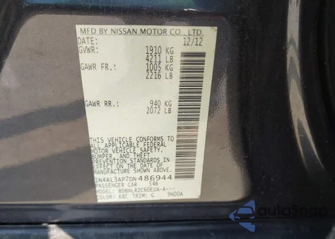 2013 Nissan Altima 2.5 S from USA, damaged, VIN 1N4AL3AP7DN486944